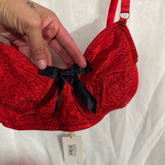 Bettie Page Red Lace Bra & Brief Set - Picture 3 of 10